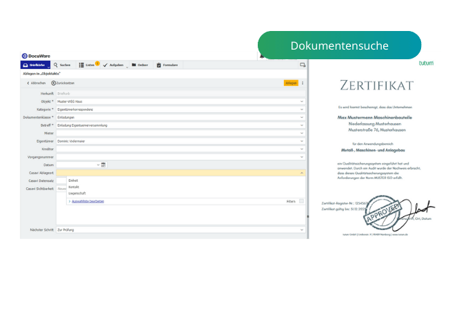 Screen Maschinenbau Zertifikatsverwaltung  Dokumentensuche (2)