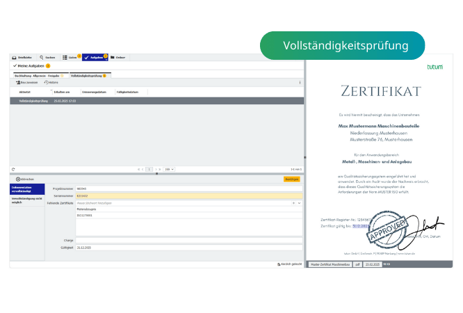 Screen Maschinenbau Zertifikatsverwaltung  Vollständigkeitsprüfung (1)