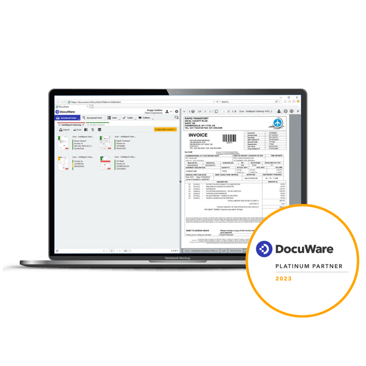 DocuWare Mockup und Platinum Partner 2023 orange