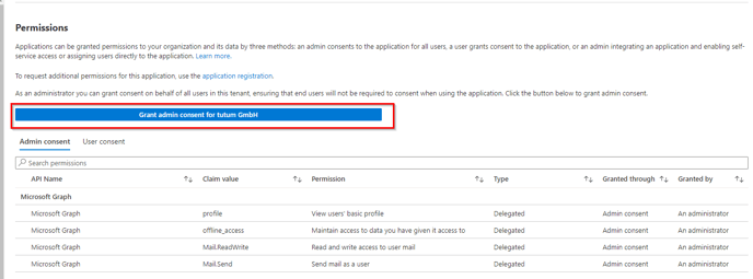 FAQ Screenshot Admin consent